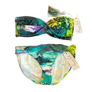 NWT Anne Cole | Green & Purple Tropical Print Swim 2 Piece Suit Set Size M/L